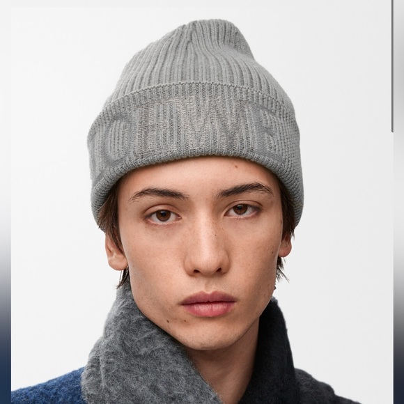 Loewe Accessories - Loewe Logo Ribbed Wool Beanie Grey Made in Italy